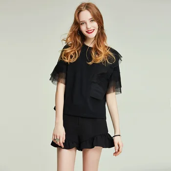 

HAVVA 2020 Summer New Ls-c Worsted Long Staple Cotton Plait Organ Plait Pleated Gauze Short-sleeved T-shirt T33060