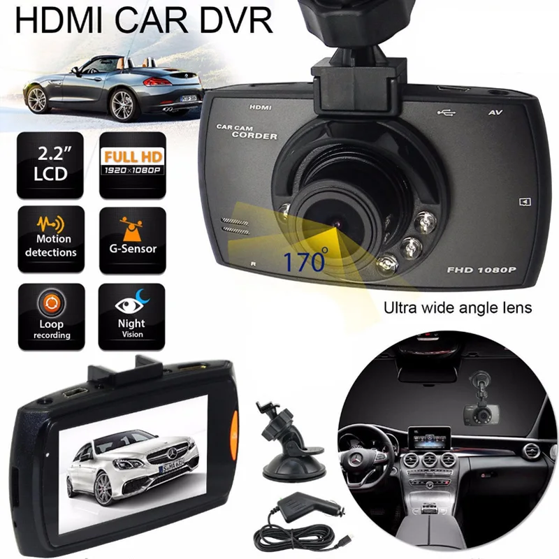 Автомобильный широкоугольный HD видеорегистратор, светодиодный видеорегистратор с поддержкой ночного видения, USB TF, автоматическое выключение, умный видеорегистратор, автомобильная циклическая запись