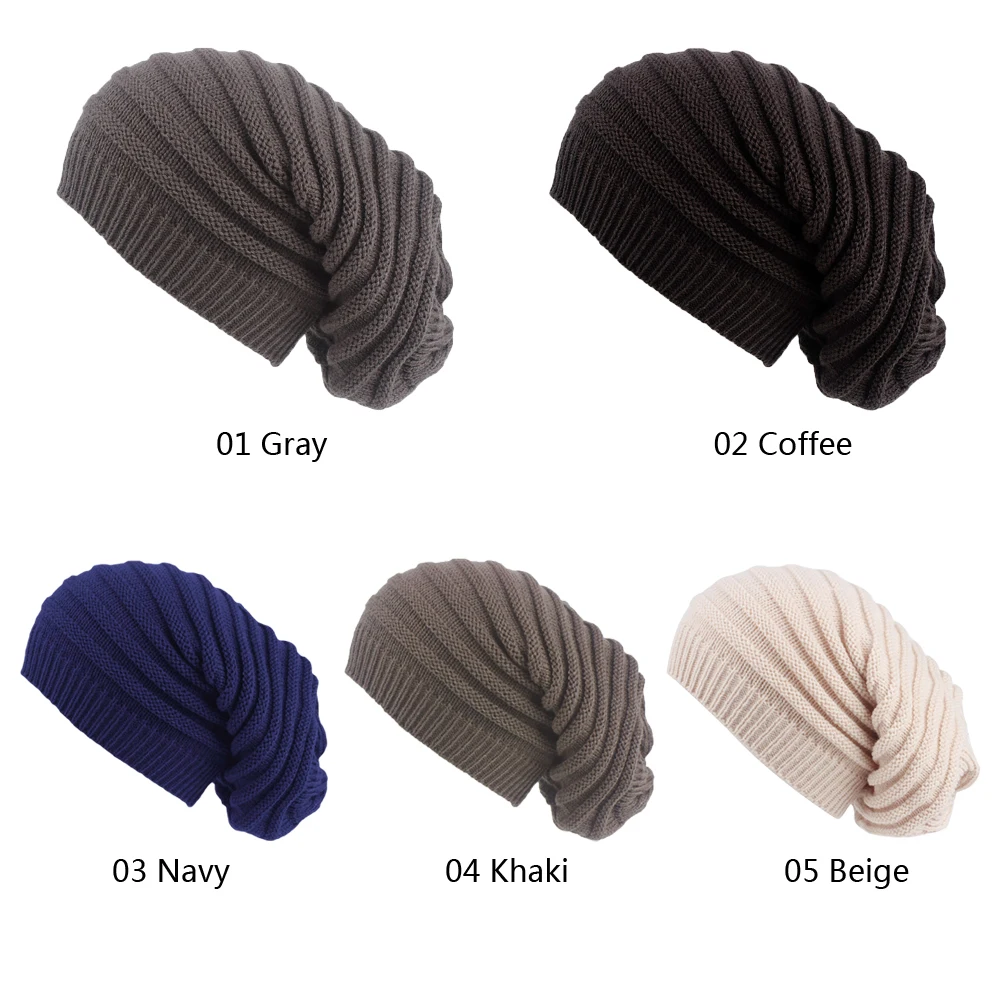 Модные мужские и женские шапки бини, вязаная Лыжная шапка, зимняя теплая свободная вязаная шапка, женские и мужские эластичные мешковатые вязаные шапочки, одноцветные