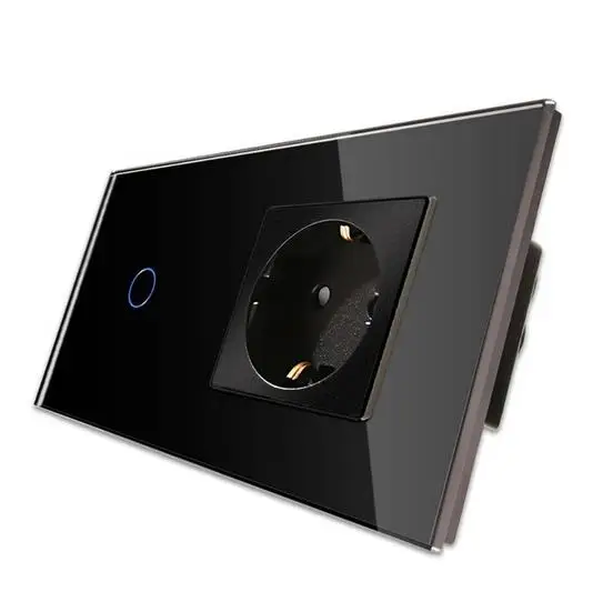 TOUCHMI Hot Sale 1Gang 1Way Touch Switch With EU Type Socket 16A Germany Socket Crystal Glass Panel Light Switch 86*157mm