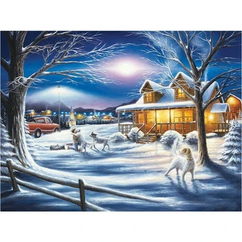 

Diy diamond embroidery dog diamond painting cross-stitch Night snow scene home decoration full square rhinestone mosaic picture