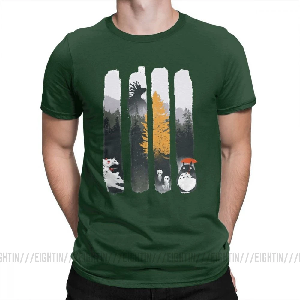 Мужская футболка Mononoke Hime, лесные протекторы, популярные футболки с коротким рукавом, круглый вырез, топы, чистый хлопок, графическая футболка - Цвет: Forest Green