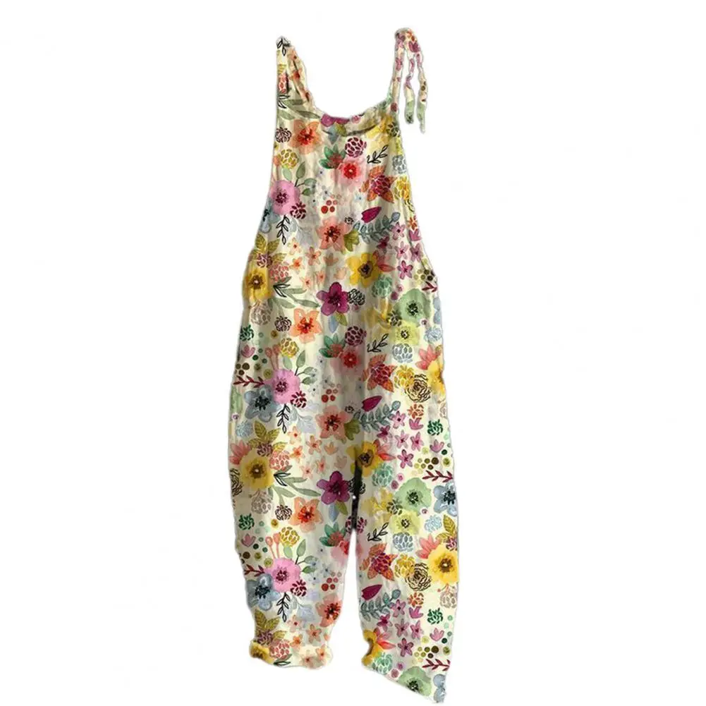 2022 New Women Jumpsuit Flower Printed Sling Design Thin Summer Vintage Loose Floral Print Rompers Overalls Women for Party stripe pajamas   white men s oversized coverall fashion party dropshipping custom jumpsuit 3d print vendors wholesale 5xl