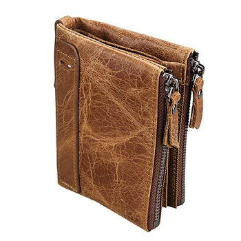 

Men's Wallet Short Credit Card Holder Double Zipper Leather Wallet Retro Short Bag Women's Coin Purse