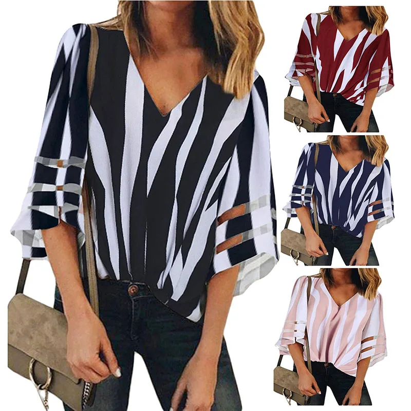 New Autumn T-shirt Fashion Women Sexy V-neck Splicing Hollow Plus Size T-Shirt Female Tops Half Sleeve Shirts Maternity Shirt