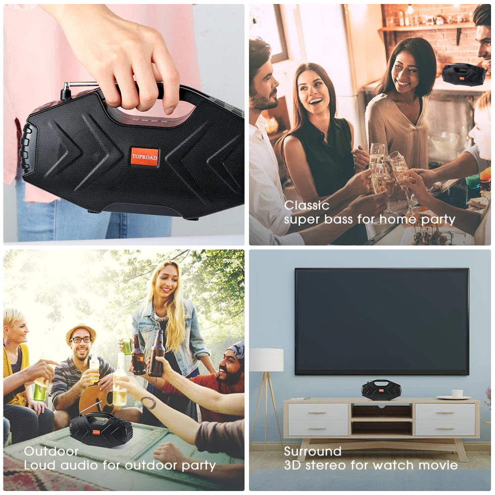 Bluetooth Колонка TOPROAD Беспроводная портативная 10 Вт с поддержкой TF карт и FM