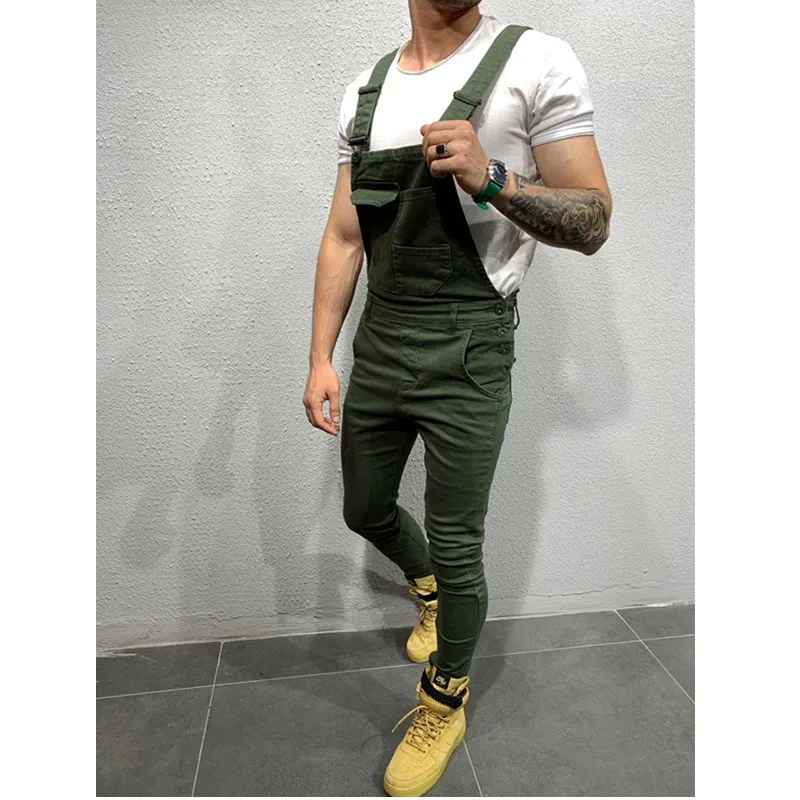 Горячая стиль Для Мужчин's Рваные джинсы комбинезоны Марка new FASHION Hi Street рваные джинсовые Комбинезон для человек штаны с подтяжками - Цвет: green