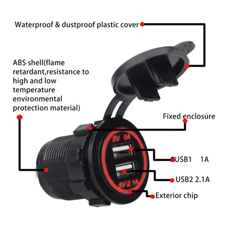 Универсальный автомобильный Зарядное устройство usb-устройство для DC12V-24V Водонепроницаемый Dual USB Зарядное устройство 2 Порты и разъёмы Мощность гнездо 5V Для Iphone samsung