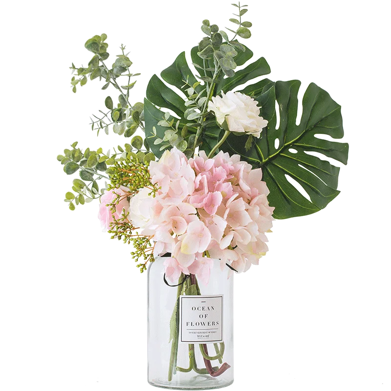 Miz искусственные цветы для столешницы вазы домашний Декор Поддельные ягодные листья цветочный букет с розовым стеклом Ваза свадебный Декор Роза - Цвет: Pink L
