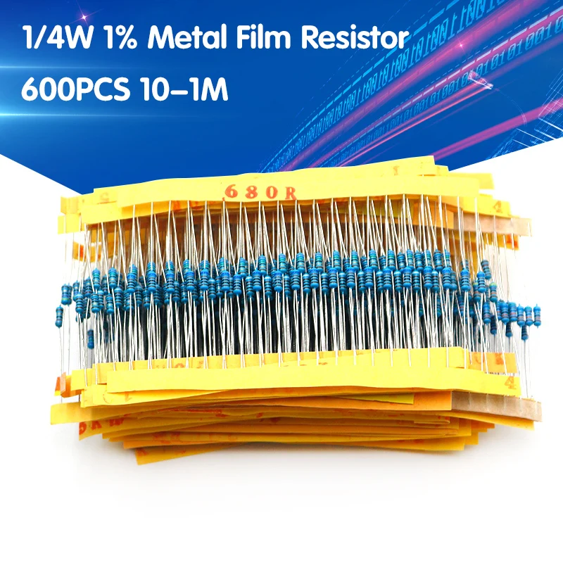 

600pcs 1/4W 1% Metal Film Resistor Assorted Kit Set 10 ~ 1M Ohm 30 Values each 20pcs
