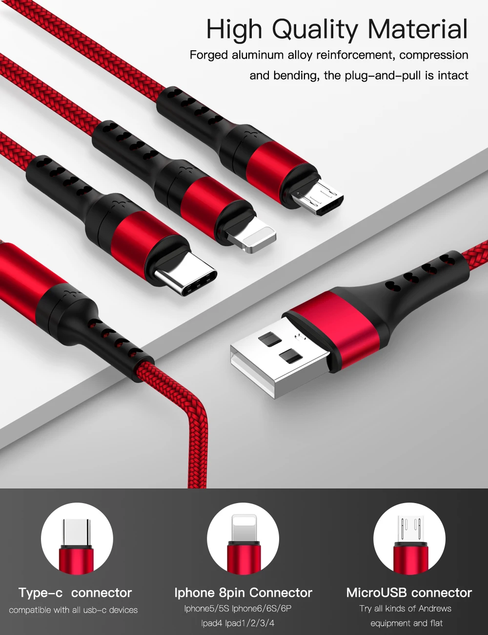 3 в 1 USB кабель 8Pin type C Быстрый миниатюрный usb-порт зарядный кабель для iPhone X 8 7 Plus samsung S9 S10 Xiaomi Mi6 провод для быстрой зарядки