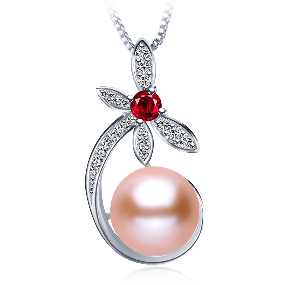 Freshwater Pearl accessories Red crystal Fashion zircon Necklace 925 sterling  silver Natural Pendants Fine Jewelry(No Chain)