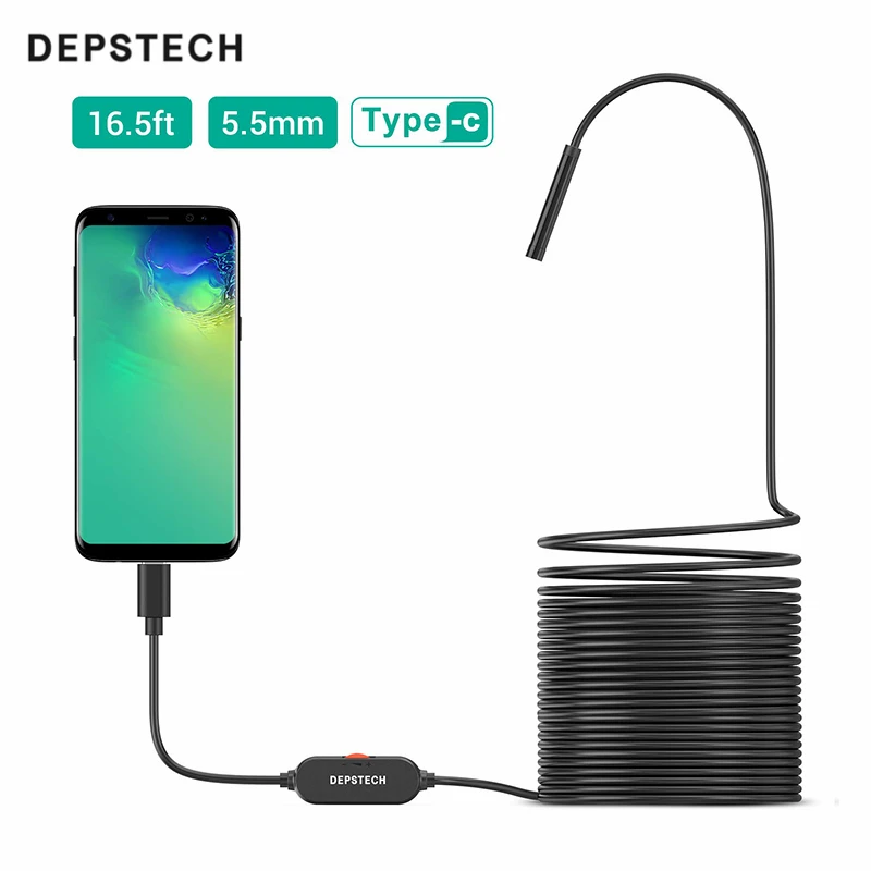 

DEPSTECH 86T 5.5mm Endoscope Camera Flexible IP67 Waterproof 6 Adjustable LEDs Inspection Borescope Snake Camera for Android PC
