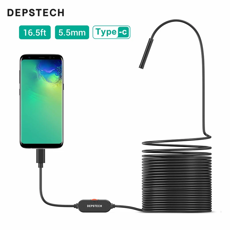 with OTG and UVC USB Endoscope semi-Rigid borescope Inspection Camera HD Micro USB C-Type Pipe Camera Waterproof IP67 5.5mm Suitable for PC Android Smartphone Tablet 5m line 