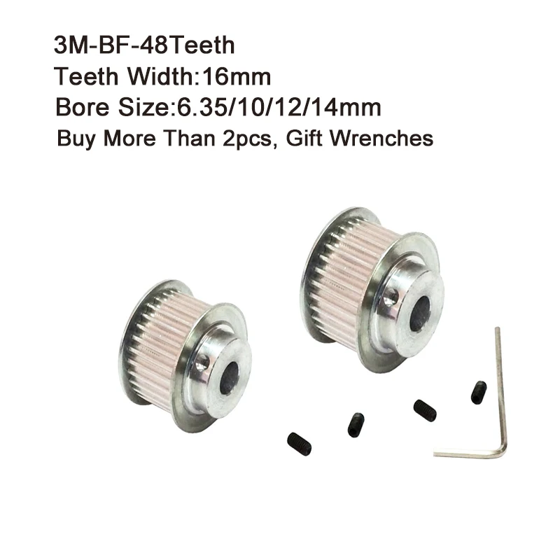 

HTD 3M Timing Pulley 48Teeth 6.35/10/12/14mm Bore Size 16mm Width Timing Belt Pulley 3M for CNC Machines Laser Engraving Machine