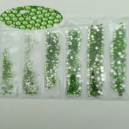 4-12 Lt.green 1728pc SS4-SS12 стеклянные стразы разных размеров для украшения для ногтей с плоской задней частью AB Кристальные Стразы 3D очаровательные драгоценные камни DIY маникюр - Цвет: 4-12 Lt.green 1728pc