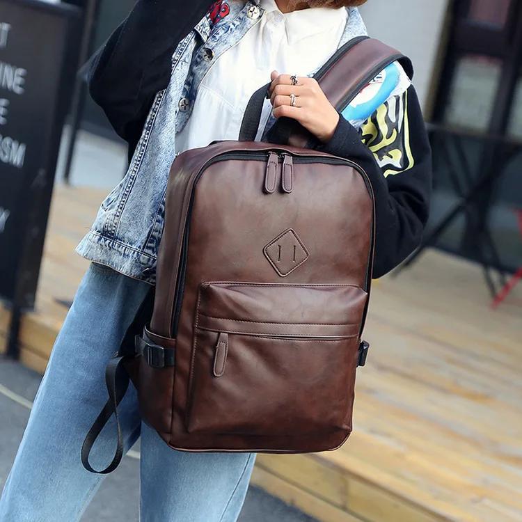 

2020 new ladies couple models high-end pu backpack double pull large capacity ladies backpack casual computer bag