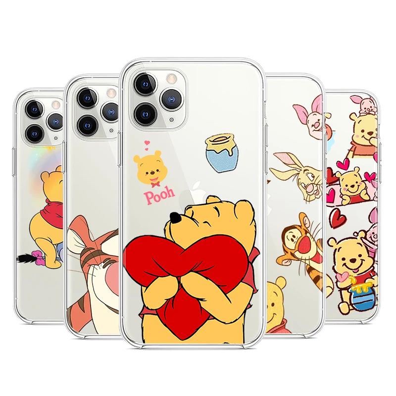 Cute Pooh Bear Phone Case For Apple iPhone 14 13 12 11 Pro Max mini XS Max XR X 8 7 6 Plus SE 2020 Transparent Capa Fundas Soft best case for iphone 13 pro max