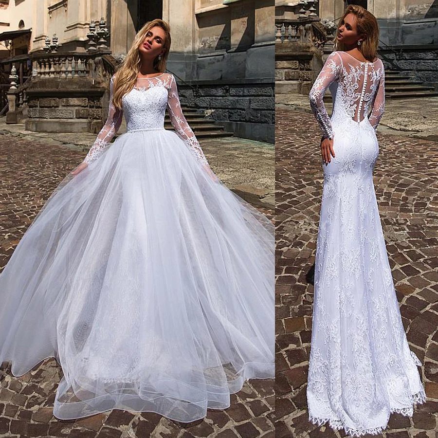 Encantadores Vestidos De Novia 2 En 1 De Dos Piezas Con Apliques De Encaje Vestido De Novia Corte Sirena Con Falda De Quita Y Pon Vestido De Novia Vestidos De Novia Aliexpress
