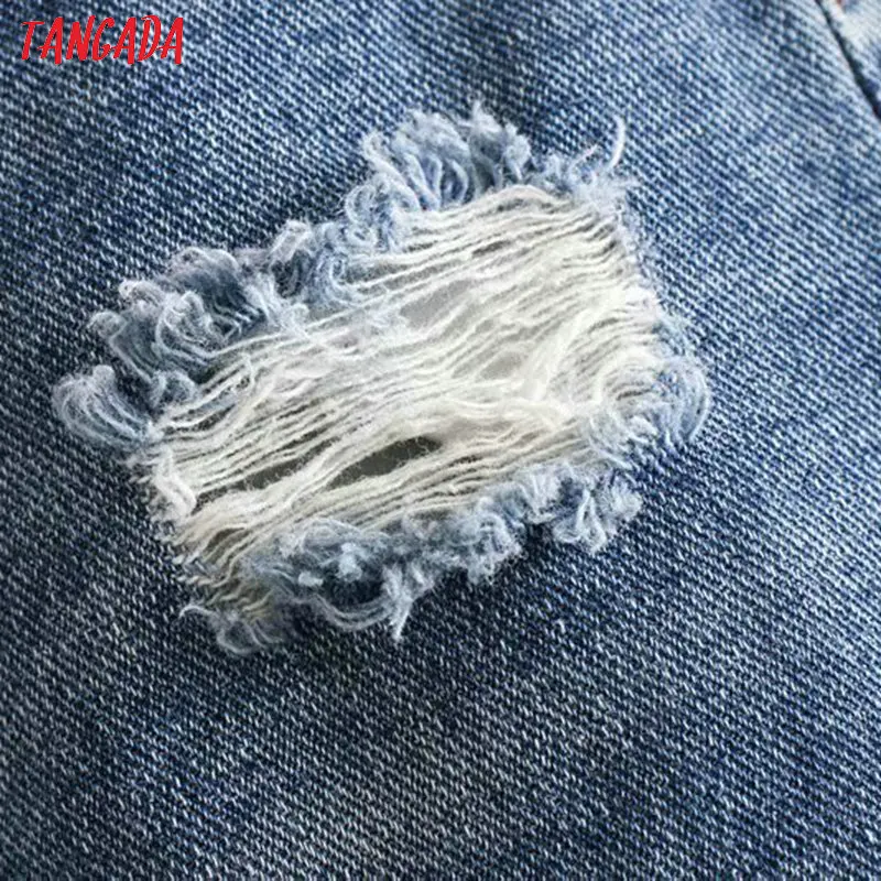 Tangada Модные женские красные клетчатые Лоскутные рваные джинсы джинсовые штаны с карманами и дырками женская повседневная одежда женские шикарные брюки 4M101