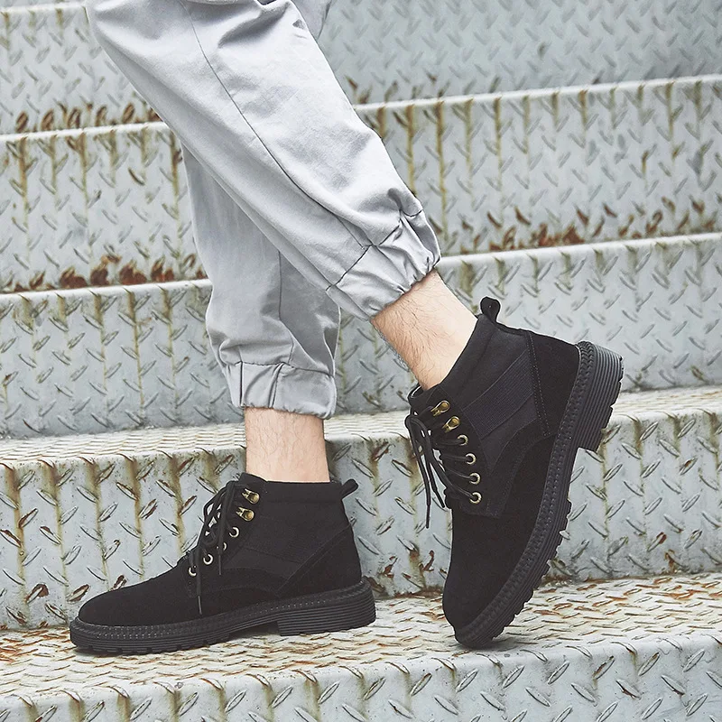

2019 Autumn Hight-top Lace-up Suede Cowhide Martin Boots Men's Boot Versatile England Short Boots Men's MEN'S SHOES