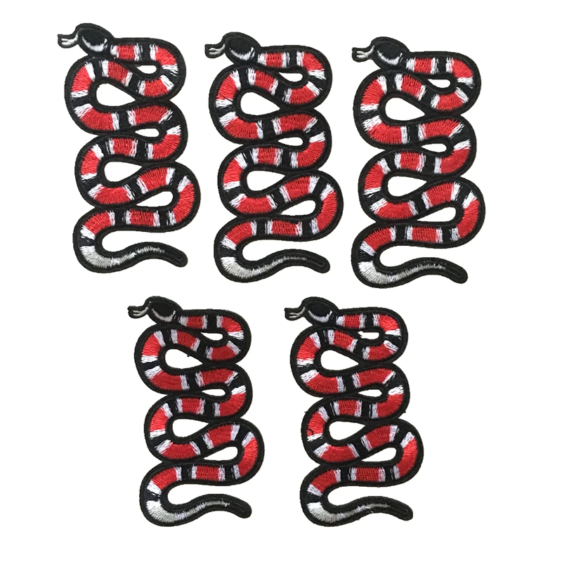 Small Red Snake Embroiderired Sew on Iron on Patches for Clothes Shoes Jacket Brand Badge Embroidery Appluques DIY 10pcs/lot