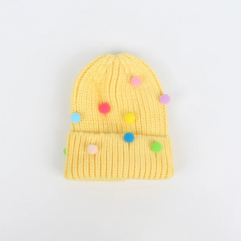 Pompom Baby Hat Knitted Girls Winter Hat Crochet Kids Beanie Cap Baby Bonnet - Цвет: yellow