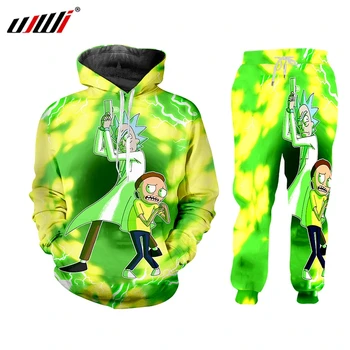 

UJWI Casual 3D Printed Green tracksuit Men/Women Anime Rick and Morty Pattern Long Sleeve Hooded Pants Sweatshirt