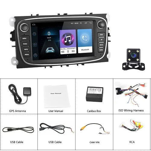 Hikity " Android 8,1 автомобильный Радио 2 Din мультимедийный плеер gps навигация Wifi Bluetooth для Ford/Focus/S-Max/Mondeo 9/Galaxy/C-Max - Цвет: Radio Plus 4 LED Cam