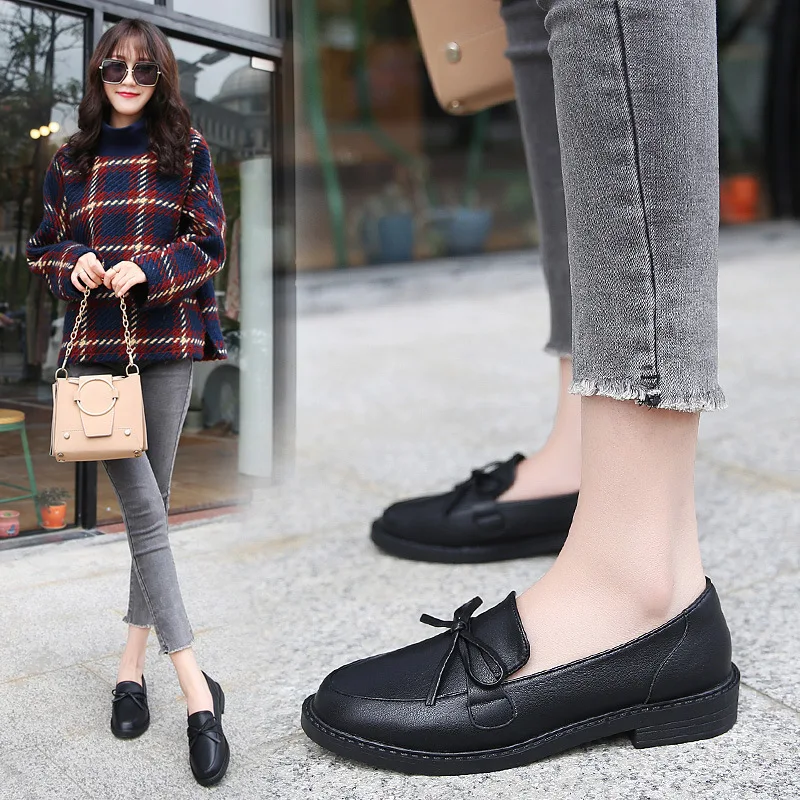 

Aa111 Europe And America Shoes Women's Chunky-Heel Slimming WOMEN'S Shoes Shallow Mouth Soft Leather Work Shoes British Style Bo