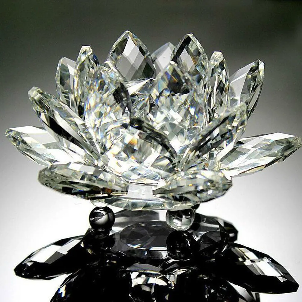 

Lotus Crystal desktop decoration Glass Figure Paperweight Ornament Feng Shui Decor Collection d90724