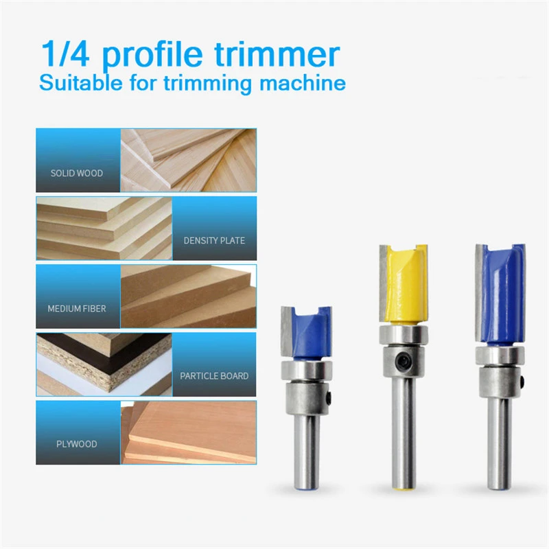 LAMEZIA 6.35mm Handle Profile Trimmer Woodworking Tool Router Bits For Wood Cutter Flat End Mills With Bearings