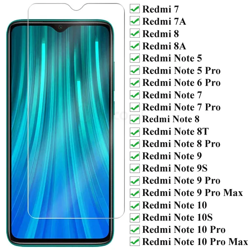 Vidrio Protector Premium 9H para Xiaomi Redmi Note 10 9 8 7 Pro 9S 9T 8T 7 6 Protector de pantalla para Redmi 9 9T 9A 9C 8A 7A 6A vidrio