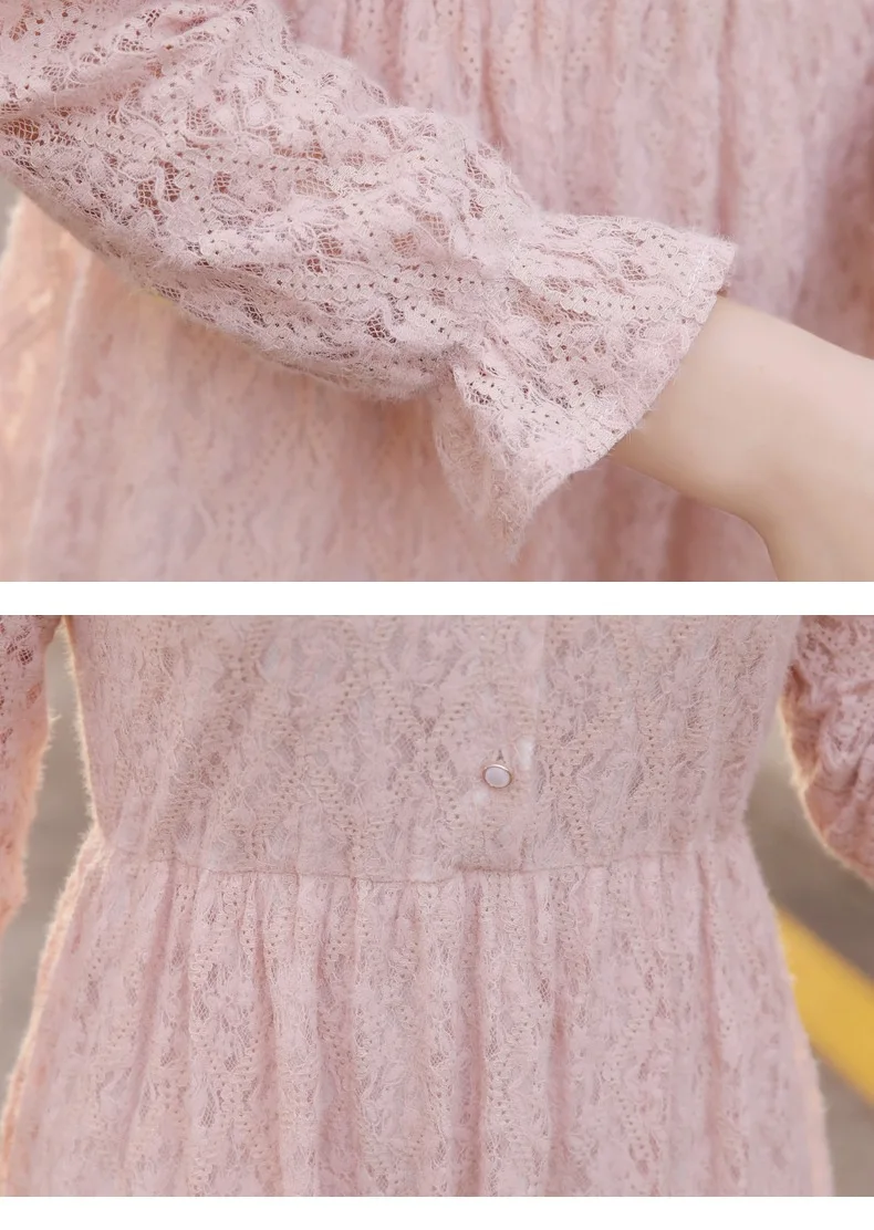 WLG Mother and Daughter Cute Dresses Family Matching Clothes Spring Autumn Beige Pink Lace Dress