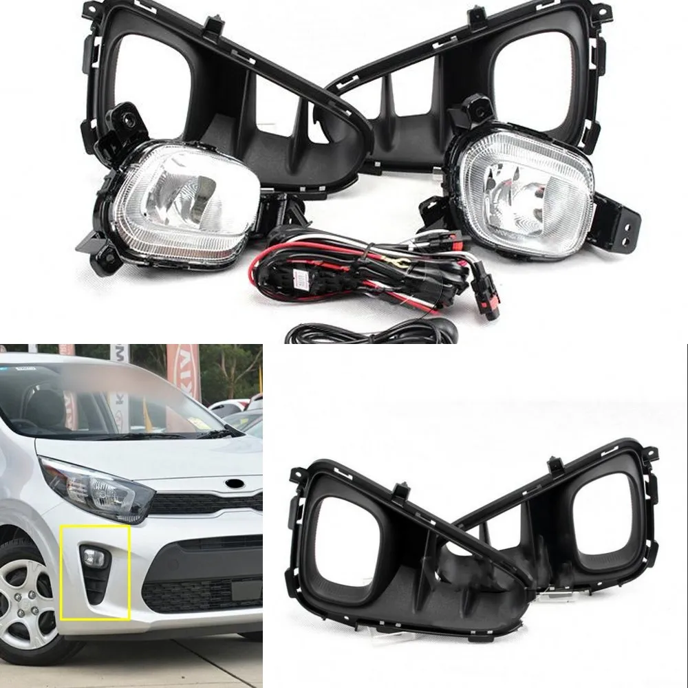 

JanDeNing Front Bumper fog Light Lamp Set with Wiring & Switch for Kia Picanto 2017-2019