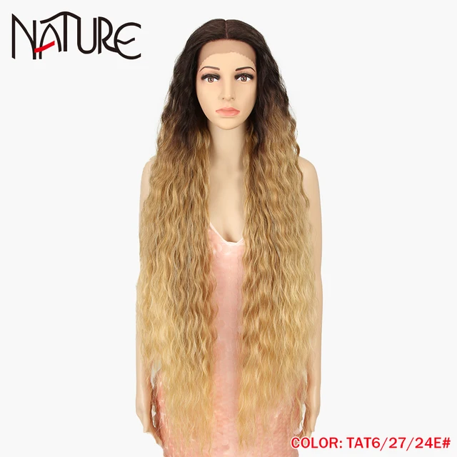 Nature Hair 38Inch Loose Wave Lace Wig Cosplay Ombre Blonde High Temperature Fiber Long Wavy Hair Synthetic Wigs For Black Women TAT6-27-24E