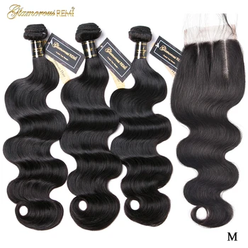 

Brazilian Body Wave Bundles With Closure 100% Remy Human Hair Bundles Weave Extensions 4pcs/package Natural Color Middle Ratio