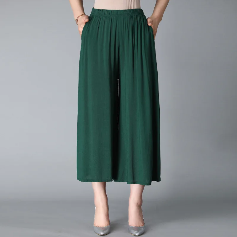 Женские хлопковые льняные плиссированные широкие брюки - Цвет: dark green