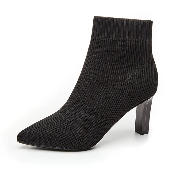 

Sexy Women Pointed Toe Knitting Sock Booties Brand Designer Black Ankle Boots for Women Ladies Sock Shoes Zapatos De Mujer P374