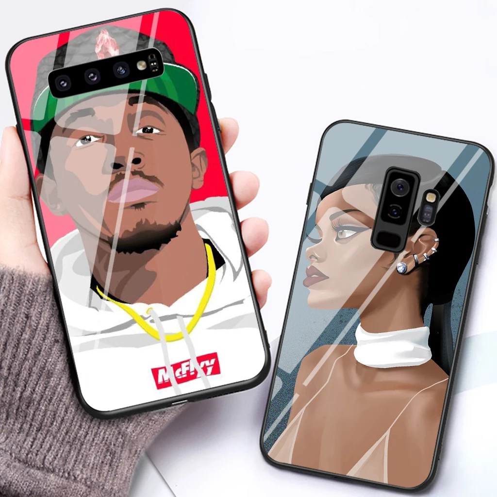 

Luxury glass case for samsung galaxy s9plus s7 edge s8 s9 plus s10 lite note 8 note9 black anti-fall cover coque