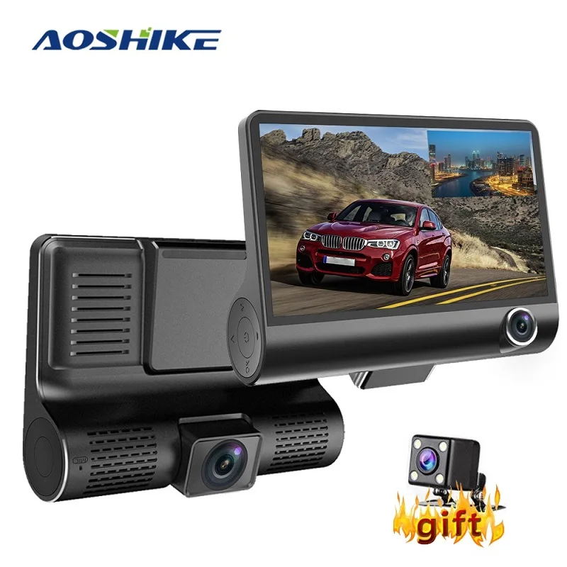 AOSHIKE 4 дюйма Автомобильный видеорегистратор 3 камеры s объектив Dash камера с