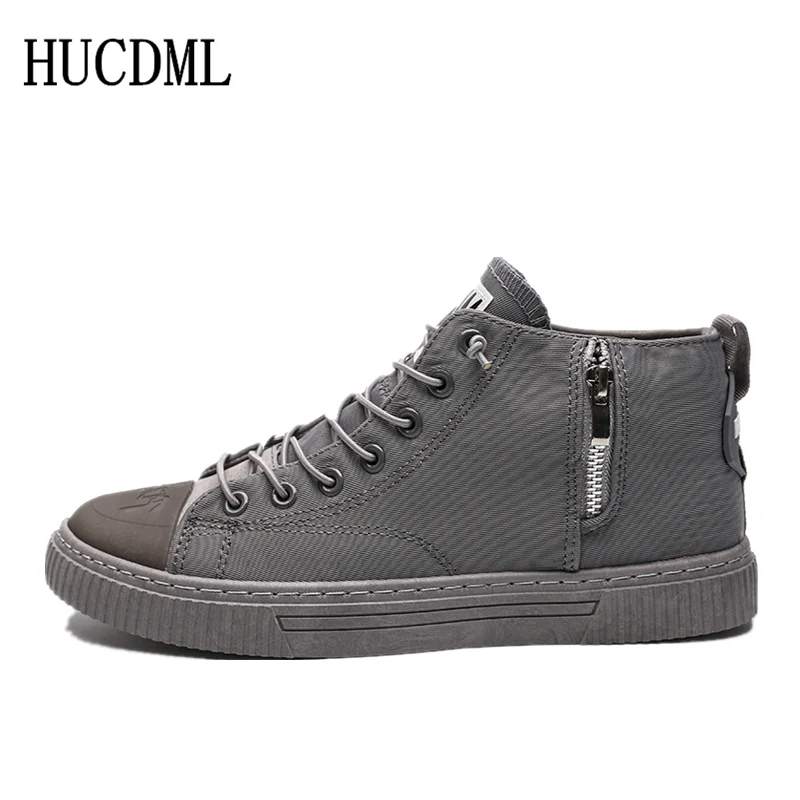 

HUCDML 2019 Spring/Autumn New Men's Boots Canvas Comfortable Mens Shoes Lace-Up Rubber Designer Mens Sneakers Basic Flat 39-44