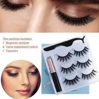 

3 Pairs Magnetic Eyelashs set Magnet Liquid Eyeliner& Long Lasting Waterproof Eyelash Magnetict Extension