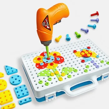

240pcs Drilling Screw 3D Creative Mosaic Puzzle Toys For Children Building Bricks Toys Kids DIY Electric Drill Set Boys Educate