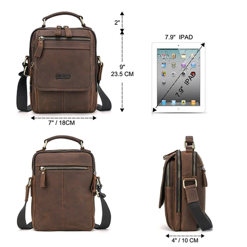 연락처 미친 말 가죽 남자 메신저 가방 빈티지 남자 핸드백 7.9 "iPad 고품질 숄더 가방 토트 Crossbody 가방 3