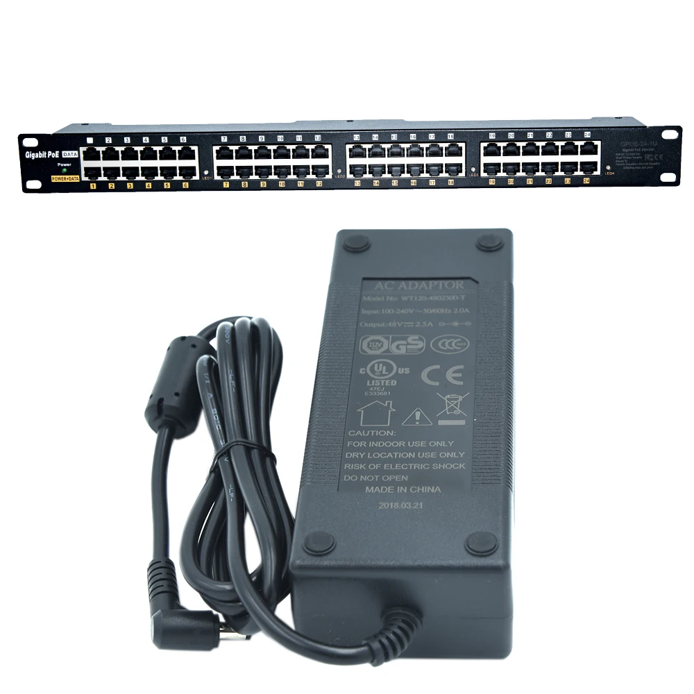GPOE-24-48v120w гигабитный poe-инжектор 24 порта с режимом B пассивное питание через ethernet панель 48 Вольт 120 Вт блок питания