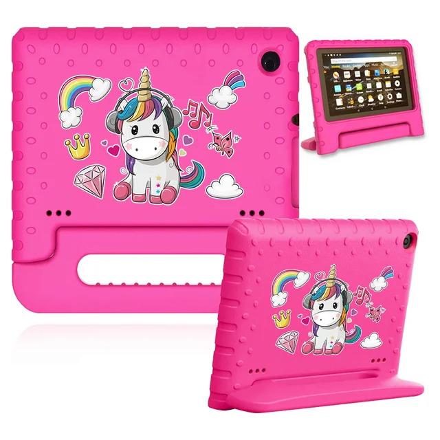 Cute Cartoon Kids Cover for Fire 7 (5th 7th 9th Gen)/HD 8 Tablet Handle Stand Funda Case for Fire HD 8 Plus (10th Gen 2020) 18.pink case-unicorn