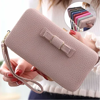 

Lovely Bowknot Handbag Large Capacity Women Wallet Bag PU Long Wallet Phone Bag Card Holder