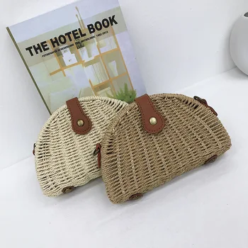 

2020 new hand woven bag small moon straw woven bag seaside holiday beach bag shoulder bag slant across women's purse