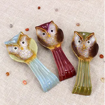 

1PC Creative Owl Shape Spoon Rest Ceramic Spoon Holder Spoon Stand Dinner Table Decoration for Home Restaurant (Random Style)